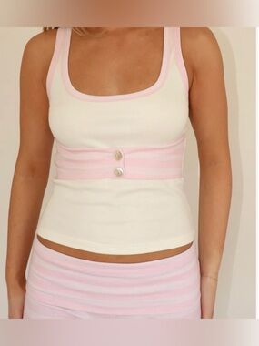 Iris by Lily The Kiki Top Bubblegum Pink Cream Striped Tank XS Y2K